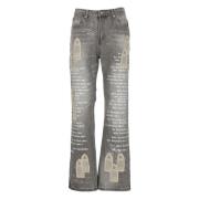 Grijze Katoenen Jeans met Geborduurd Logo Who Decides War , Gray , Her...