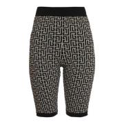 Bicolor jacquard gebreide shorts met monogram Balmain , Black , Dames