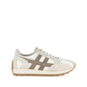 Mesh Lace-Up Sneakers met Suede Trim Hogan , Beige , Heren