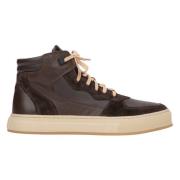 Heren High-Top Donkerbruine Sneakers Gemaakt van Italiaans Echt Leer &...