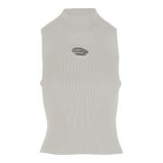 Mouwloze Hoge Hals Logo Top Wit Diesel , White , Dames