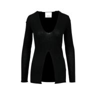 Zwarte Merinowol Ribgebreide Sweater Erika Cavallini , Black , Dames