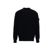 Navy Blauw Wollen Trui Stone Island , Black , Heren