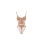 Nude Bustier Body Lingerie in Stretch Tule Elisabetta Franchi , Beige ...