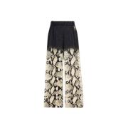 Python-Print Wide-Leg Trousers, Hoge Taille Roberto Cavalli , Multicol...