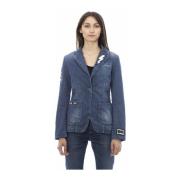 Denim Jas met Patches en Voorzakken Baldinini , Blue , Dames