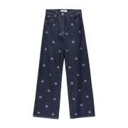 Blauwe Denim Jeans met Strass Applicatie Msgm , Blue , Dames