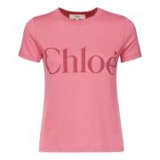 Roze Katoenen Logo T-shirt Chloé , Pink , Dames