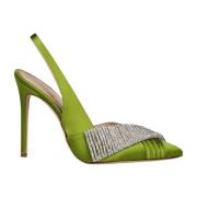 Kristal Satijn Slingback Hakken Hibourama , Green , Dames