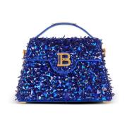 B-Buzz Dynasty tas van leer en geborduurd satijn Balmain , Blue , Dame...