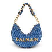 1945 Soft Moon tas in diamantgestikt denim Balmain , Blue , Dames