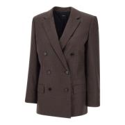 Bruine Wol Boxy Double-Breasted Blazer Theory , Brown , Dames