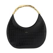 Gedrukte leren schoudertas Bally , Black , Dames