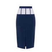 Blauwe Stretch Crepe Rok met Tule Peplum Elisabetta Franchi , Blue , D...