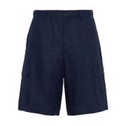 Blauwe Linnen Bermuda Shorts Prada , Blue , Heren