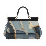 Handtas van patchwork denim met juwelenketting Dolce & Gabbana , Blue ...