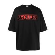 Logo Print T-Shirt Zwart/Rood Alexander McQueen , Black , Heren