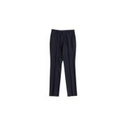 Navy Blue Wool Straight-Leg Pants Burberry , Blue , Heren