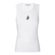 Ribbel top met geborduurd logo JW Anderson , White , Dames