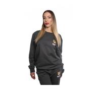 Zwarte katoenmix sweatshirt met geribbelde ronde hals en lange mouwen ...