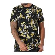 Bloemenprint Katoenen T-shirt Versace Jeans Couture , Black , Heren