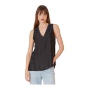 Viscose mouwloze top met V-hals Manila Grace , Black , Dames