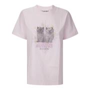 Schattige Kittens Jersey Relaxte Tee Ganni , Pink , Dames