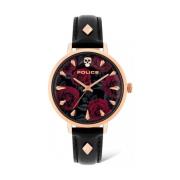 Zwarte Leren Quartz Horloge Police , Black , Dames