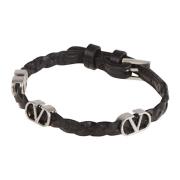 VLogo Signature Leren Armband Valentino Garavani , Black , Heren