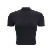 Geribbelde korte mouw logo top Alexander Wang , Black , Dames