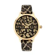 Bruin Lederen Kwarts Analoge Horloge Police , Brown , Dames