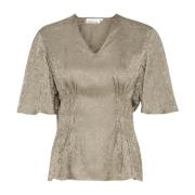 Elegante V-hals Top met Elastiekpanelen Karen by Simonsen , Beige , Da...