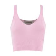 Geribbelde V-hals Top voor Urban Stijl Ermanno Scervino , Pink , Dames