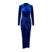 Elegante Velours Jurk met Draperie Cras , Blue , Dames