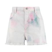 Tie Dye Denim Shorts Met Franje Isabel Marant , White , Dames