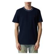 Navy Geribbelde Hals Tee Lacoste , Blue , Heren