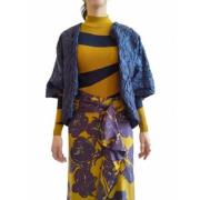 Navy Blauw Jacquard Jas Pofmouwen Essentiel Antwerp , Blue , Dames