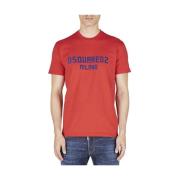 Rood katoenen T-shirt met blauw logo Dsquared2 , Red , Heren