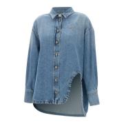 Denim Maxi Shirt met Logo Borduurwerk The Attico , Blue , Dames