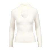 Ribgebreide Hoge Hals Trui Kaos , Beige , Dames