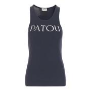 Logo Tank Top Navy White Cotton Patou , Blue , Dames