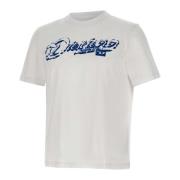 Wit Katoenen T-shirt met Blauw Logo Diesel , White , Heren