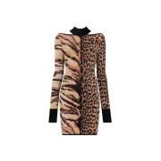 Animalier-Jacquard Mini Jurk met Cut-outs Roberto Cavalli , Brown , Da...