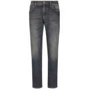 Staalblauwe Skinny Cut Denim Jeans Dolce & Gabbana , Blue , Heren