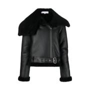 Shearling Leren Bikerjas JW Anderson , Black , Dames