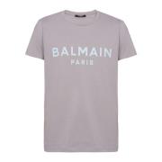 Katoenen bedrukt Paris-logo T-shirt Balmain , Gray , Heren