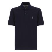 Blauw Katoenen Poloshirt met Logo Brunello Cucinelli , Blue , Heren