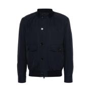 Navy Blue Zijden Opstaande Kraag Jas Brioni , Blue , Heren