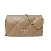 Gewatteerde leren portemonnee met kettingriem Tory Burch , Beige , Dam...