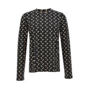 Maan Print Sweater Marine Serre , Black , Heren